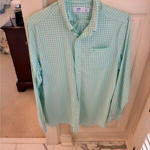 Southern Tide Men's Mint Checkered Button Down Shirt with one button missing